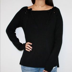 Lace-up black knit sweater